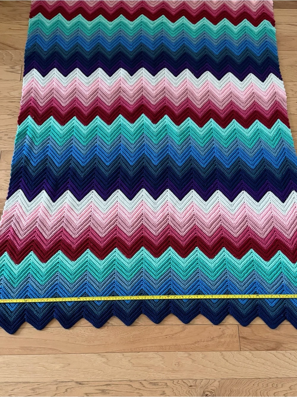 Handmade Chevron Crochet Throw Blanket - Multicolor Pink & Teal
